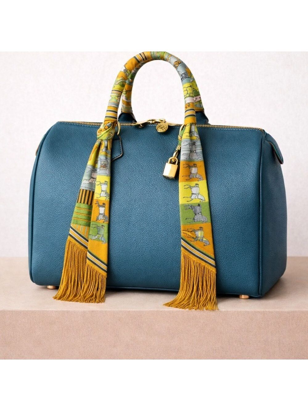 YELLOW LIME HORSE EQUESTRIAN FAUX LEATHER TASSELED SKINNY SCARF BAG HANDLE WRAP